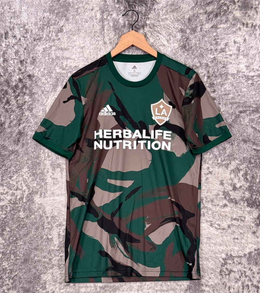 Adidas Jersey Small Mens LA Galaxy Green Camo Pre Match Soccer